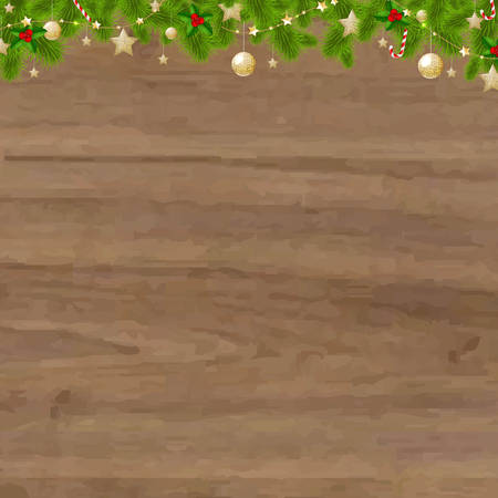 Christmas Card With Border And Wood Texture, With Gradient Mesh, Vector Illustration のイラスト素材