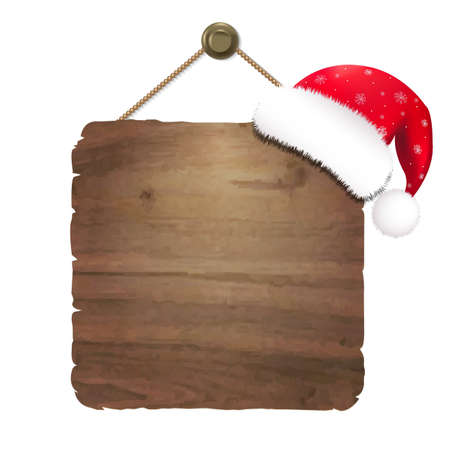 Wooden Sing With Santa Claus Cap, With Gradient Mesh, Vector Illustrationのイラスト素材