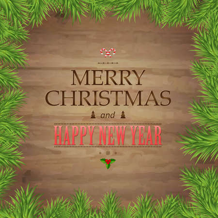 Fir Tree Branches And Christmas Text, With Gradient Mesh, Vector Illustrationのイラスト素材