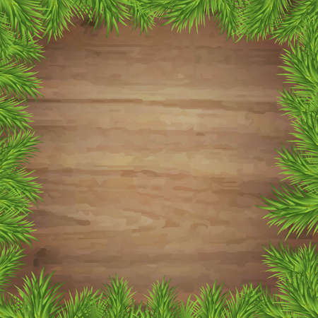 Fir Tree Branches And Wood Background, Vector Illustrationのイラスト素材