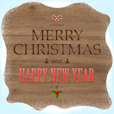 Wooden Background With Christmas Text And Holly Berry, With Gradient Mesh, Vector Illustrationのイラスト素材