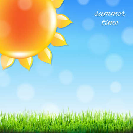 Summer Sun With Grass, With Gradient Mesh, Vector Illustrationのイラスト素材