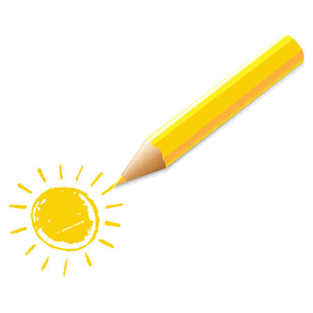 Yellow Pencil With Drawing Illustrationのイラスト素材