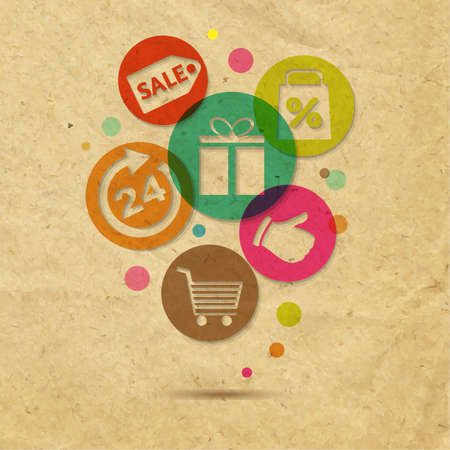 Shopping Icons With Cardboard Backgroundのイラスト素材