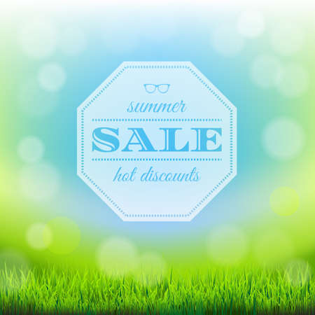 Summer Sale Banner With Green Grass, With Gradient Meshのイラスト素材