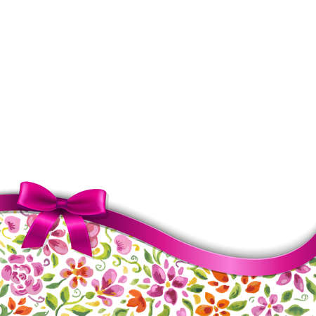 Flowers Card With Pink Ribbon, With Gradient Mesh, Vector Illustrationのイラスト素材