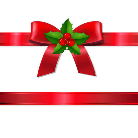 Retro Xmas Ribbon With Holly Berry With Gradient Mesh, Vector Illustrationのイラスト素材