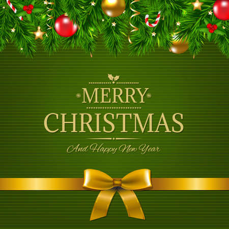 Dark Green Vintage Card With Golden Ribbon With Gradient Mesh, Vector Illustrationのイラスト素材