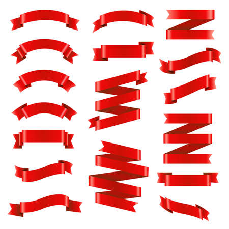 Red Ribbon Big Set, Vector Illustrationのイラスト素材