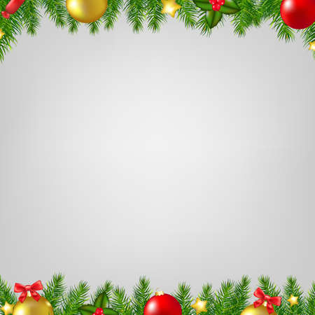 Xmas Fir Tree Borders Card With Gradient Mesh, Vector Illustrationのイラスト素材
