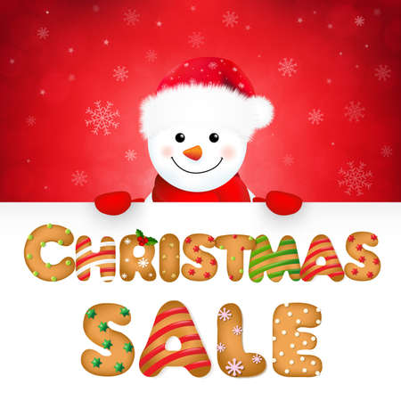 Xmas Snowman With Sale Text With Gradient Mesh, Vector Illustrationのイラスト素材