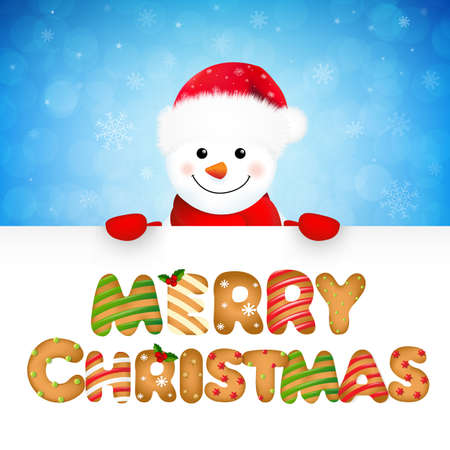 Xmas Snowman With Text With Gradient Mesh, Vector Illustrationのイラスト素材