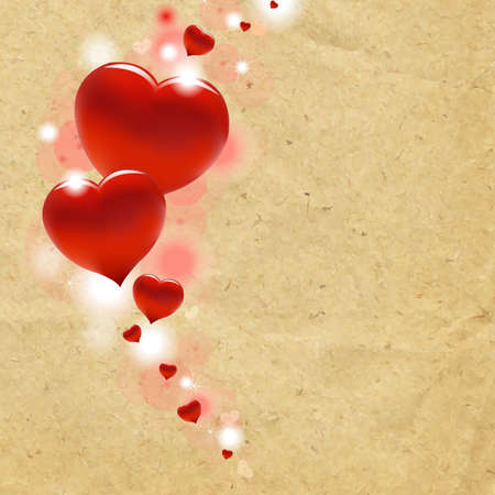 Red Hearts With Cardboard Background With Gradient Mesh, Vector Illustrationのイラスト素材