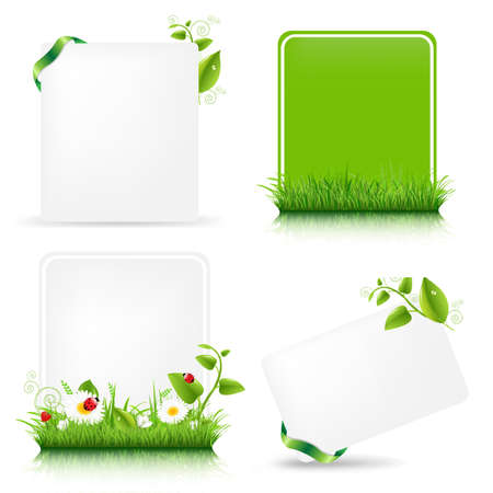 Blank Gift Tag With Green Leaves Set With Gradient Mesh, Vector Illustrationのイラスト素材