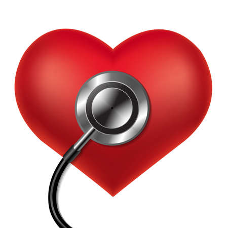 Red Heart With Stethoscope With Gradient Mesh, Vector Illustrationのイラスト素材