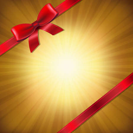 Golden Sunburst With Red Ribbon And Bow With Gradient Mesh, Vector Illustrationのイラスト素材