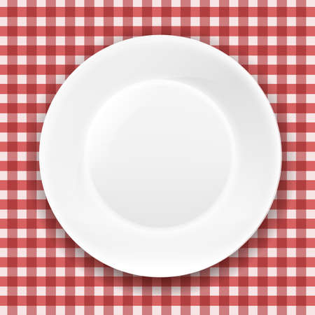 Checkered Cloth And White Plate With Gradient Mesh, Vector Illustrationのイラスト素材