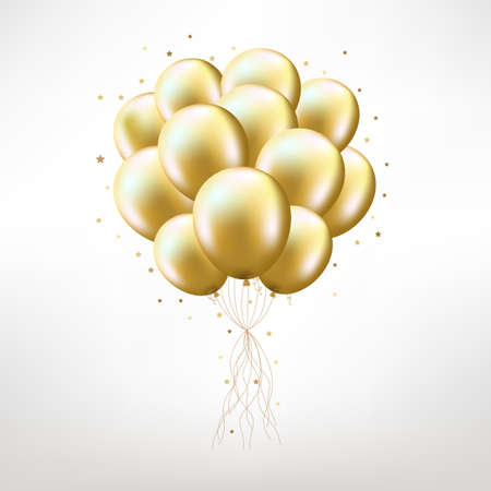 Golden Balloons, Isolated on White Background, Vector Illustrationのイラスト素材