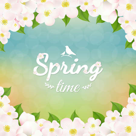 Spring Poster With Apple Tree Flower With Gradient Mesh, Vector Illustrationのイラスト素材