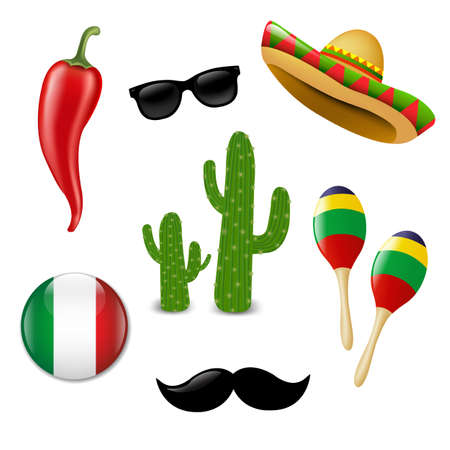 Colorful Mexican Set With Gradient Mesh, Vector Illustration.のイラスト素材