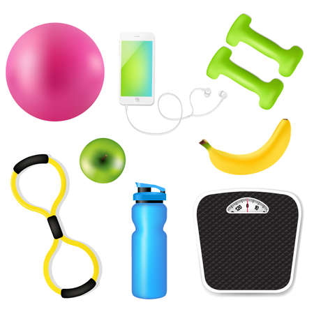 Sport Fitness Set With Gradient Mesh, Vector Illustrationのイラスト素材