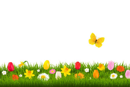 Flower Border With Butterfly With Gradient Mesh, Vector Illustrationのイラスト素材