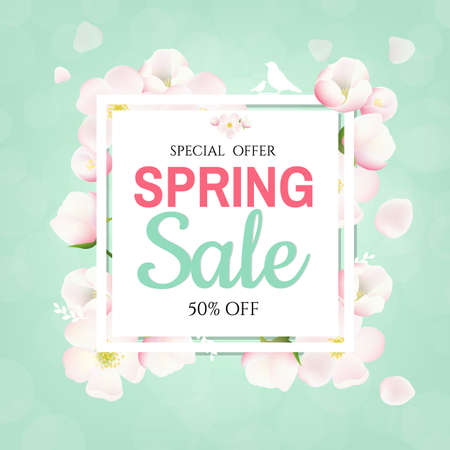 Spring Banner With Apple Tree Flowers Gradient Mesh, Vector Illustrationのイラスト素材