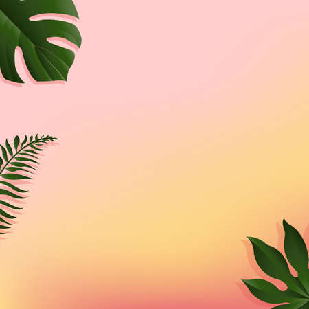 Summer Banner With Tropical Leaf, Vector Illustration, With Gradient Meshのイラスト素材