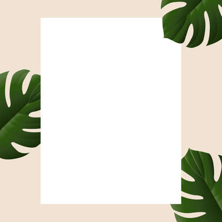 Summer Banner With Tropical Leaves, Vector Illustration, With Gradient Meshのイラスト素材