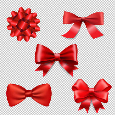Red Ribbon Bow Set Isolated With Gradient Mesh, Vector Illustrationのイラスト素材