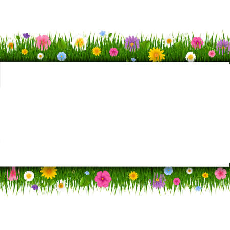 Card With Grass And Flowers Transparent Background With Gradient Mesh, Vector Illustrationのイラスト素材