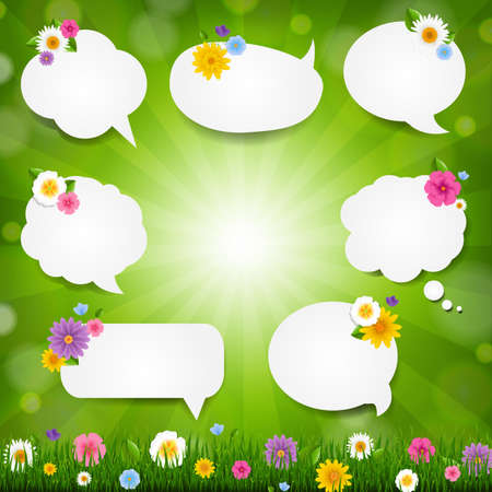Speech Bubble Big Set With Grass Border With Gradient Mesh, Vector Illustrationのイラスト素材