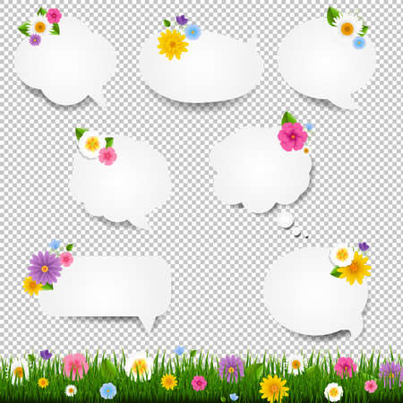 Speech Bubble Big Set With Grass Border Transparent Background With Gradient Mesh, Vector Illustration.のイラスト素材