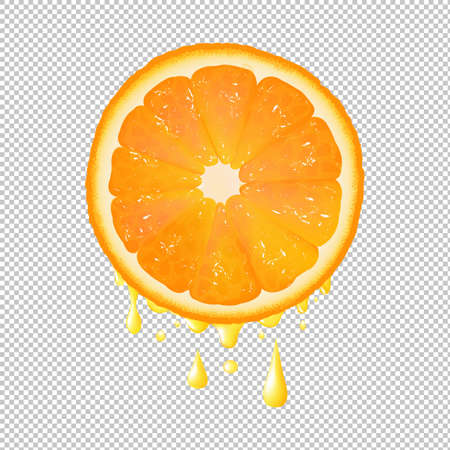 Orange Slice With Juice Drops Transparent Background With Gradient Mesh, Vector Illustrationのイラスト素材