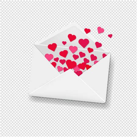 White Envelope With Hearts Transparent Background With Gradient Mesh, Vector Illustrationのイラスト素材