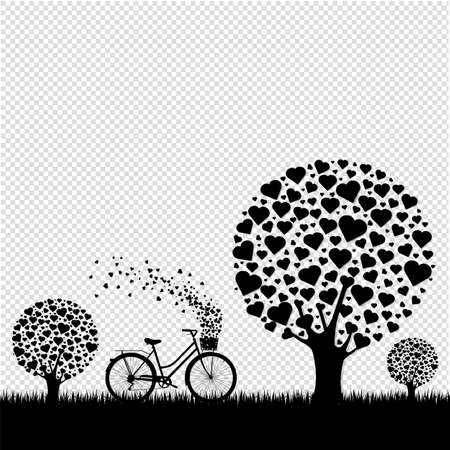 Black Wood With Hearts With Bicycle Transparent Background, Vector Illustrationのイラスト素材