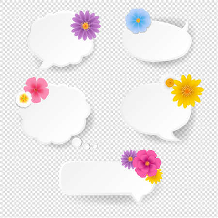 Speech Bubble Set With Flowers Transparent Background With Gradient Mesh, Vector Illustrationのイラスト素材