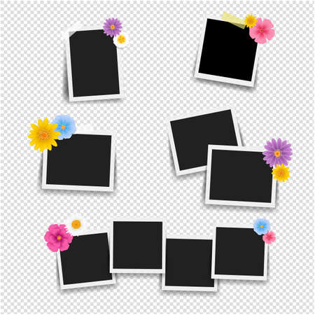 Photo Frame With Flowers Big Set With Transparent Background With Gradient Mesh, Vector Illustrationのイラスト素材
