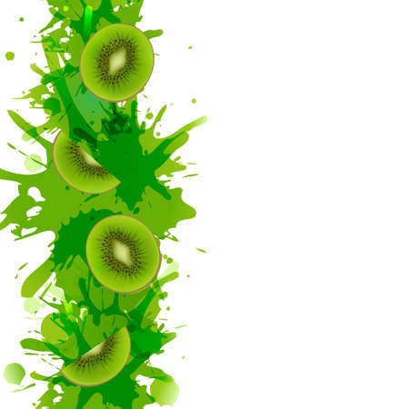 Kiwi Fruits Border With Paint With Gradient Mesh, Vector Illustrationのイラスト素材
