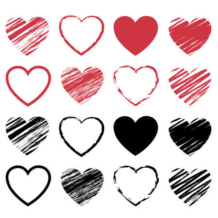 Red And Heart Symbol Set Isolated White Backgroundのイラスト素材