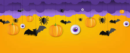 Halloween Border With Bats And Pumpkins Isolated Orange Backgroundのイラスト素材