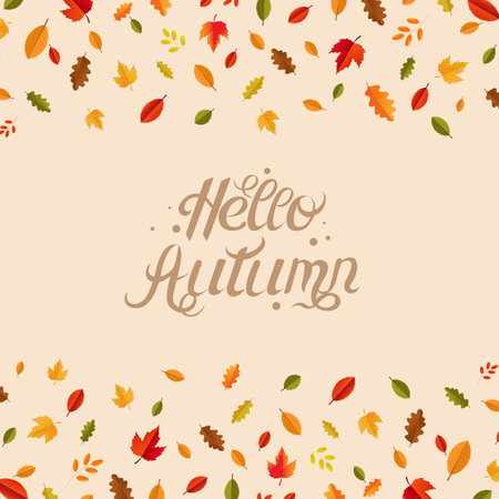 Autumn Postcard With Borders And Leaveのイラスト素材