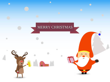 Merry christmas happy new year winter scene Santa with reindeer greeting card vectorのイラスト素材