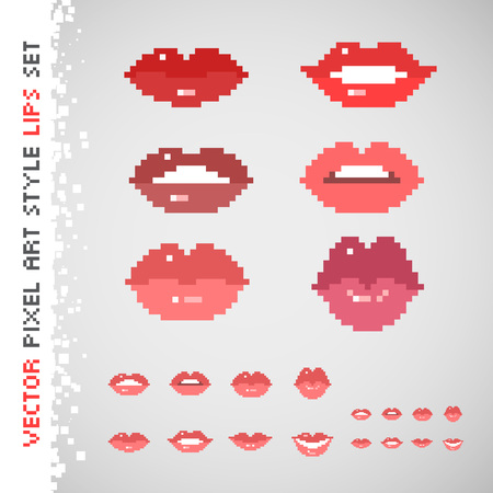  pixel art style different color lips setのイラスト素材