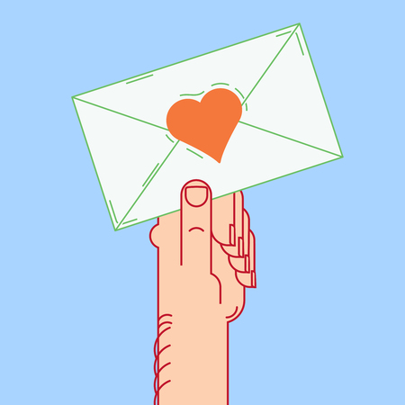 envelope in hand, valentines message vector illustrateのイラスト素材