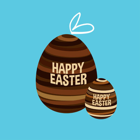 strips Easter egg and Happy Easter sign, cartoon flat style vector illustration on a blue color backgroundのイラスト素材