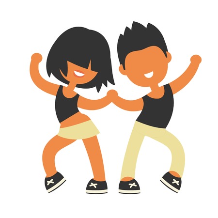 Sporty girl and boy dancing together. None stroke cartoon flat style, vector illustration.のイラスト素材