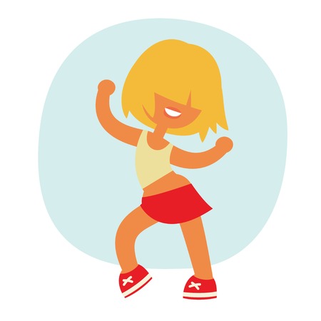 short hairstyle funny cartoon sporty beautiful smiling dancing teenager girl character. Without outline, cartoon flat vector illustration set.のイラスト素材