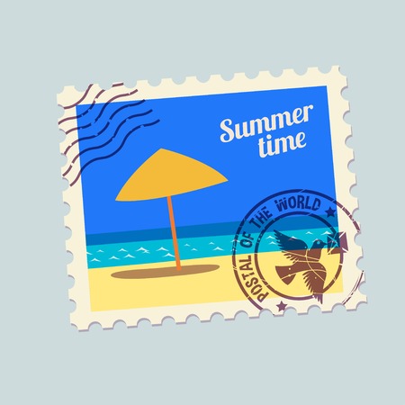 summertime holidays postmark template. None stroke, cartoon flat style. Vector illustration.のイラスト素材