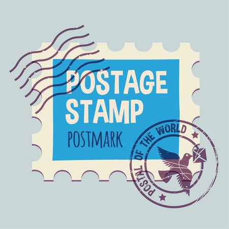 postmark template. None stroke, cartoon flat style. Vector illustration.のイラスト素材